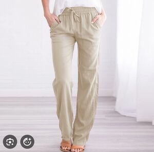 Paraphrase Linen blend straight leg beige pants drawstring size 4
